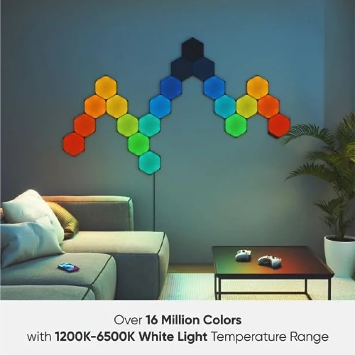 Shapes Ultra Black Altıgen Başlangıç ​​Kiti, 9 Akıllı RGBW LED Paneli – 16 Milyon Renk, Modüler Wi-Fi İç Mekan Duvar Aydınlatması; Alexa, Google ve Apple ile Uyumlu