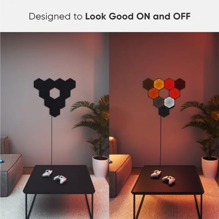 Shapes Ultra Black Altıgen Başlangıç ​​Kiti, 9 Akıllı RGBW LED Paneli – 16 Milyon Renk, Modüler Wi-Fi İç Mekan Duvar Aydınlatması; Alexa, Google ve Apple ile Uyumlu