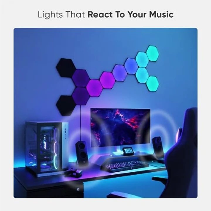 Shapes Ultra Black Altıgen Başlangıç ​​Kiti, 9 Akıllı RGBW LED Paneli – 16 Milyon Renk, Modüler Wi-Fi İç Mekan Duvar Aydınlatması; Alexa, Google ve Apple ile Uyumlu