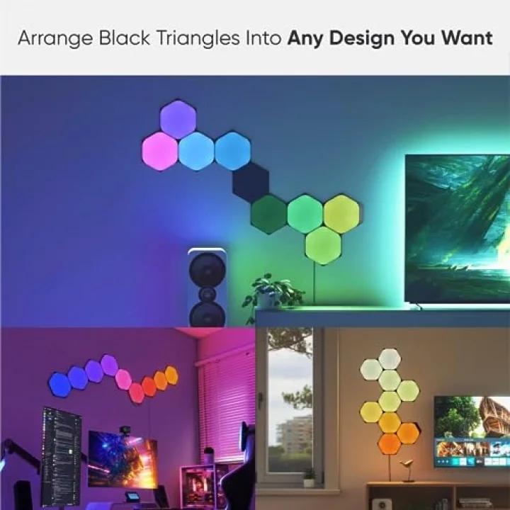 Shapes Ultra Black Altıgen Başlangıç ​​Kiti, 9 Akıllı RGBW LED Paneli – 16 Milyon Renk, Modüler Wi-Fi İç Mekan Duvar Aydınlatması; Alexa, Google ve Apple ile Uyumlu
