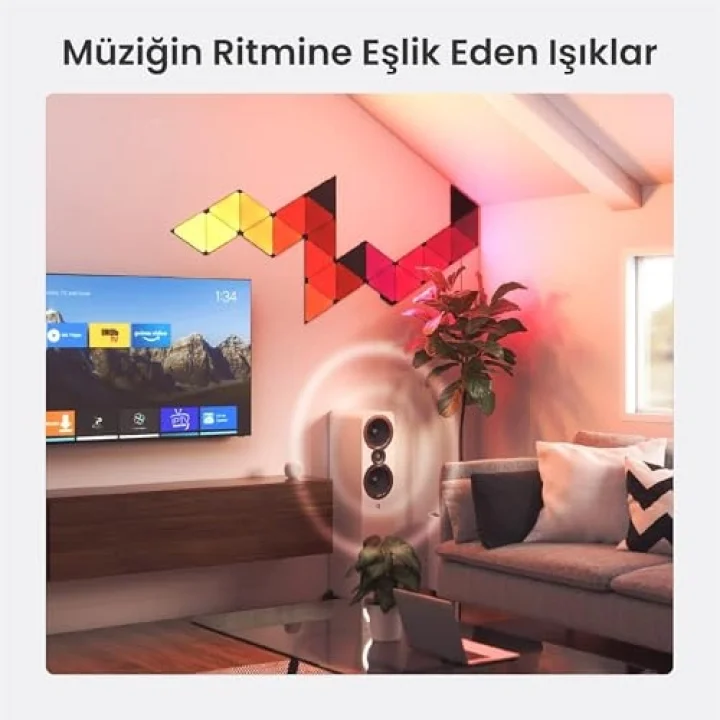 Shapes Ultra Siyah Üçgen Başlangıç ​​Seti, 9 Adet Akıllı RGBW Üçgen LED Panel – Modüler Wi-Fi Duvar Aydınlatması (16 Milyon Renk), Alexa, Google ve Apple ile Uyumlu