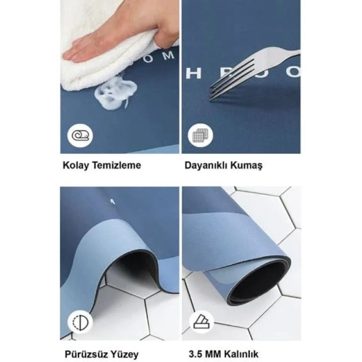 Sihirli Su Emici Banyo Paspası Kaymaz Tabanlı Abdest Paspası