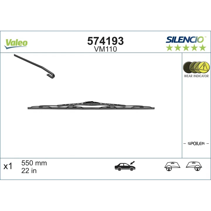 Silencio Conventional Single Silecek Peugeot 206 (2004-2007) (550 MM) 574193