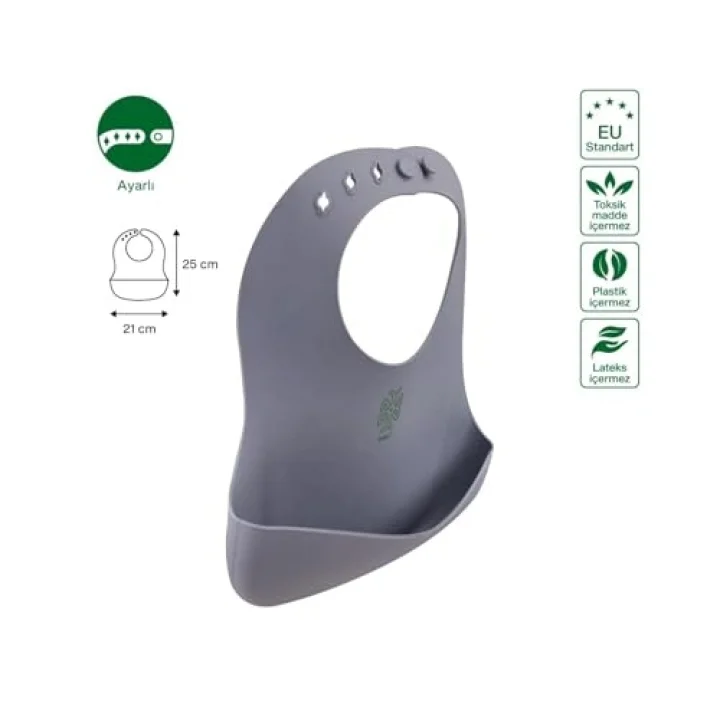 Silicone Baby Bib - Silikon Mama Önlüğü, Gri