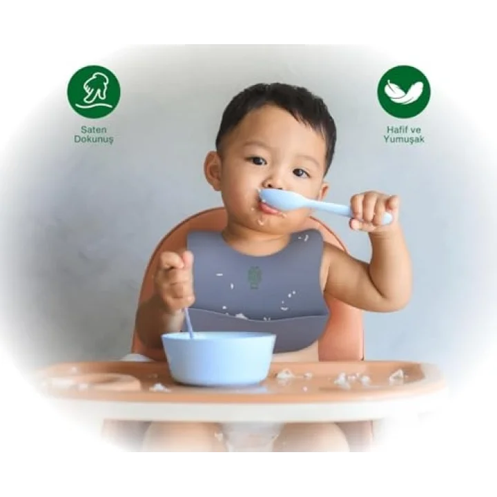 Silicone Baby Bib - Silikon Mama Önlüğü, Gri