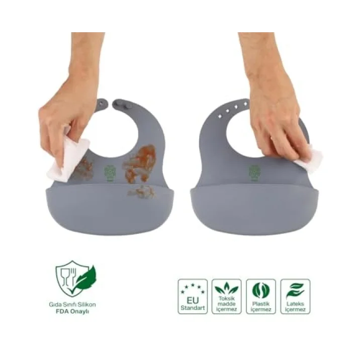 Silicone Baby Bib - Silikon Mama Önlüğü, Gri
