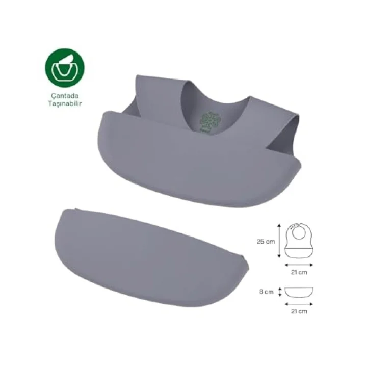 Silicone Baby Bib - Silikon Mama Önlüğü, Gri