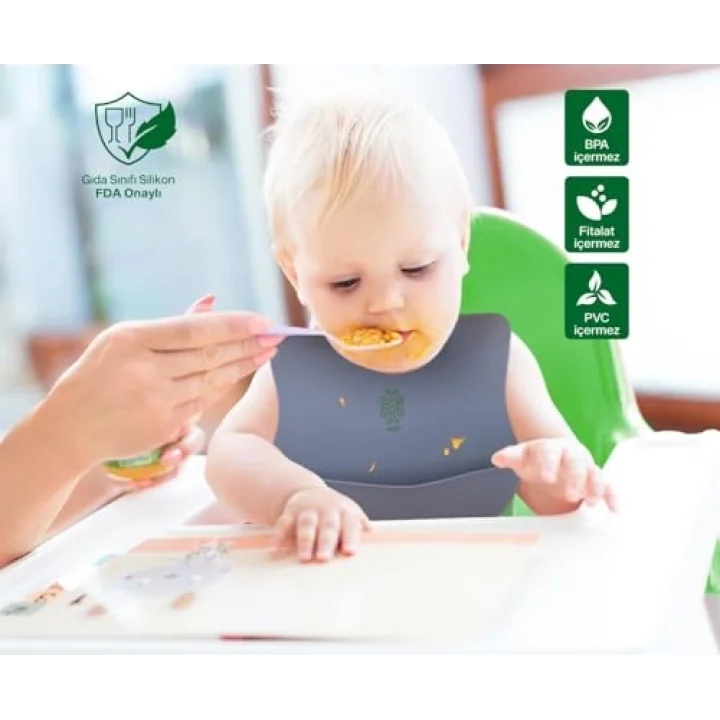 Silicone Baby Bib - Silikon Mama Önlüğü, Gri