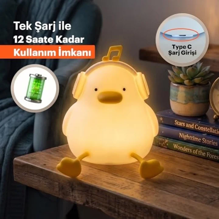 Silikon Gece Lambası, LED Yumuşak Sevimli Ördek Lamba, Çocuklar için Kısılabilir Gece Lambası, Şarj Edilebilir Bebek Yatak Odası Lambası, Emzirme ve Kreş Dekoru için