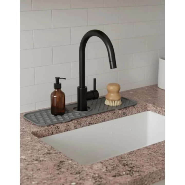 Silikon Lavabo Matı, Mutfak ve Banyo Evye Çevresi Organizeri, Gri