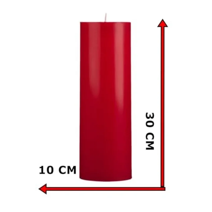 Silindir Mum 10 X 30 Cm Dev Büyük Kütük Mum Kırmızı Kırmızı