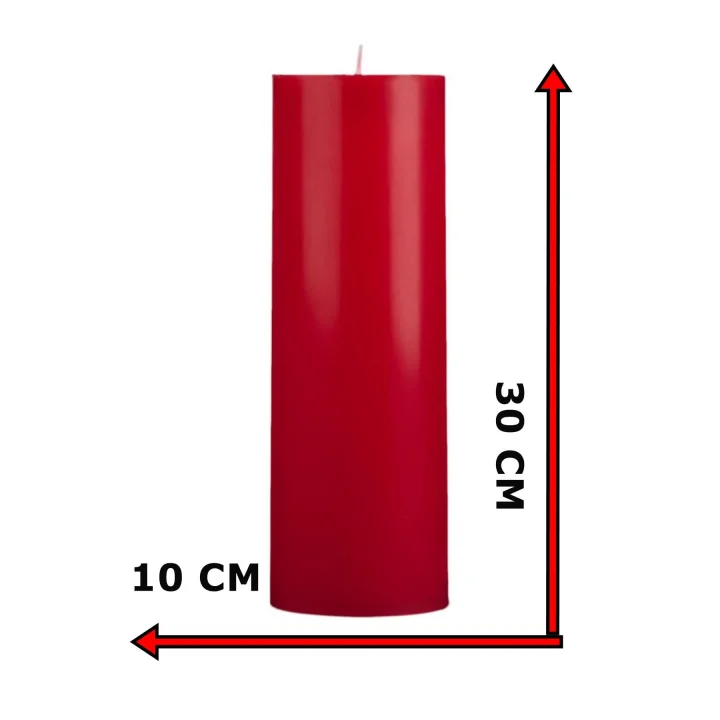 Silindir Mum 10 X 30 Cm Dev Büyük Kütük Mum Kırmızı Kırmızı