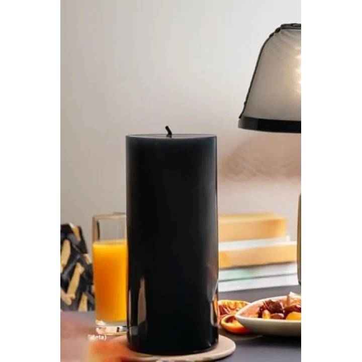 Silindir Mum 10 X 30 Cm Dev Büyük Kütük Mum Siyah Siyah