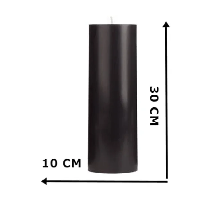 Silindir Mum 10 X 30 Cm Dev Büyük Kütük Mum Siyah Siyah