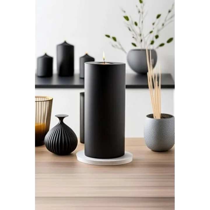 Silindir Mum 10 X 30 Cm Dev Büyük Kütük Mum Siyah Siyah