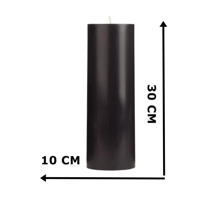 Silindir Mum 10 X 30 Cm Dev Büyük Kütük Mum Siyah Siyah