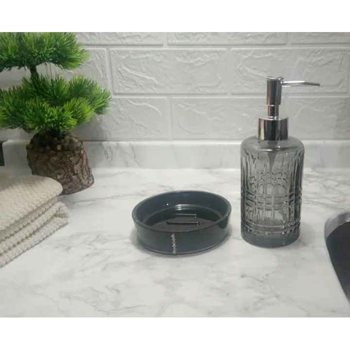SIVI SABUNLUK VE SABUNLUK 2 Lİ BANYO SETİ GRİ SİYAH