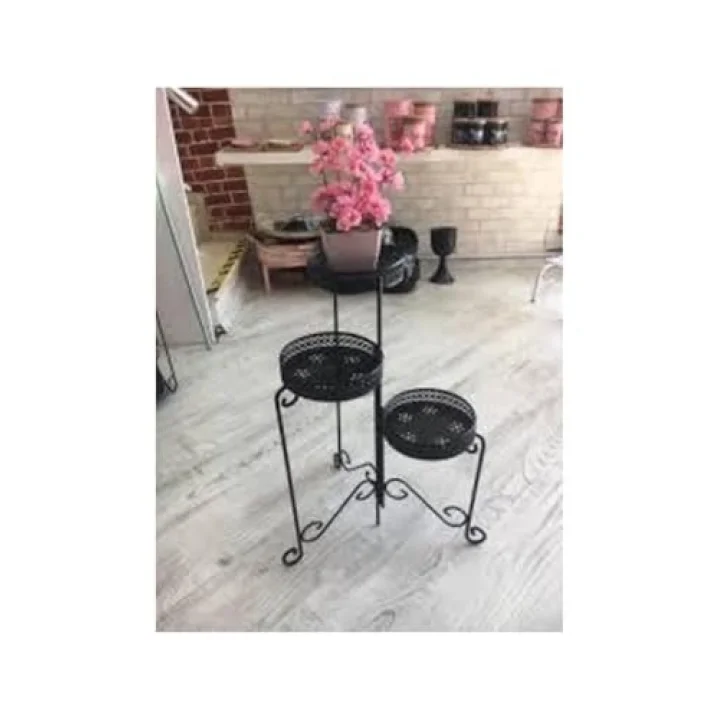 Siyah 3 Lü Ferforje Çiçeklik