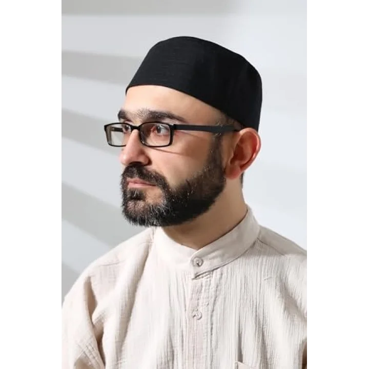 Siyah Fileli Kumaş Kalıp Namaz Takkesi Siyah 58