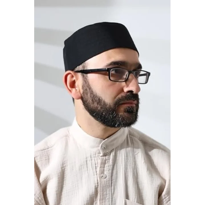 Siyah Fileli Kumaş Kalıp Namaz Takkesi Siyah 58