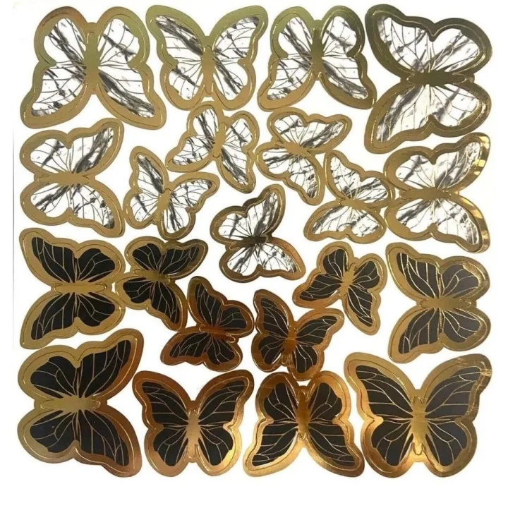 Siyah Gold Varaklı Kelebek Pasta Dekor Süs 42 Adet