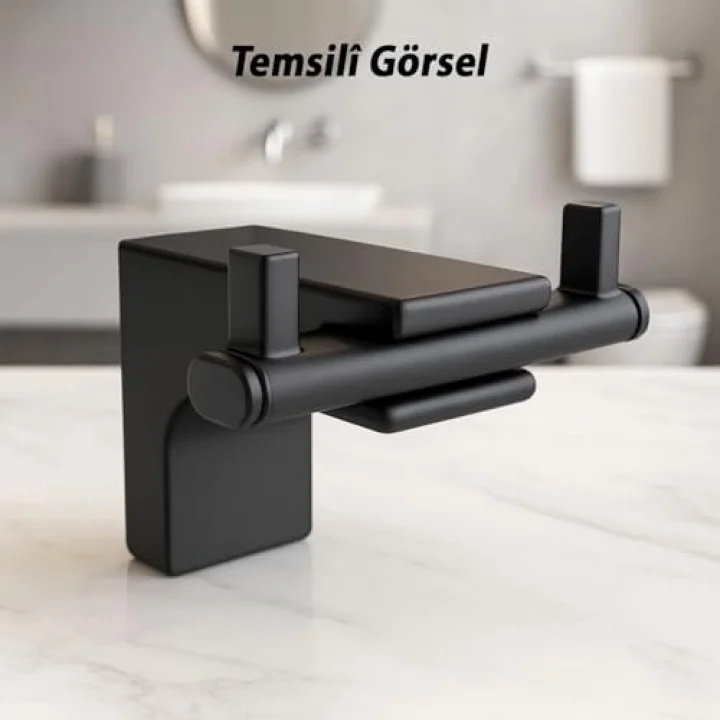 Siyah İkili Askılık Vidalı Paslanmaz Metal Duvar Askısı Banyo Mutfak Tuvalet İçin Modern Şık Tasarım