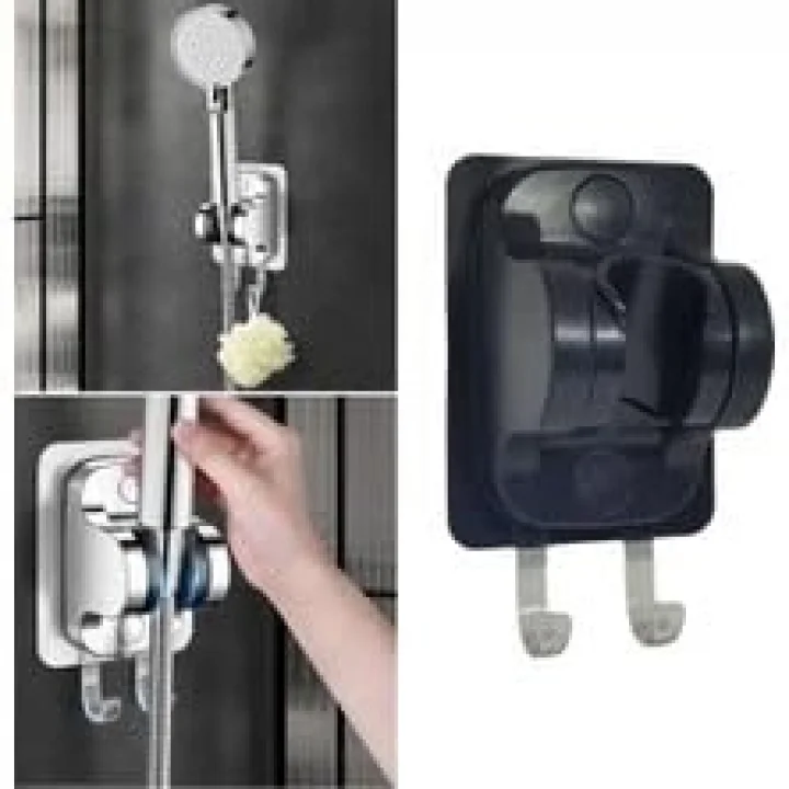 Siyah Nano Kendinden Yapışkanlı Banyo Duş Başlığı Askısı 15 kg Taşıma Kapasiteli Mafsal Tutacak
