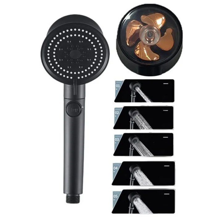 Siyah Turbo Fan Su Tasarruflu Yüksek Basınçlı Duş Başlığı