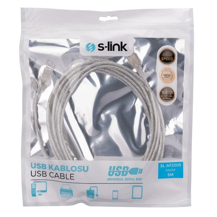 SL-AF2005 Usb2.0 5m Şeffaf Uzatma Kablo