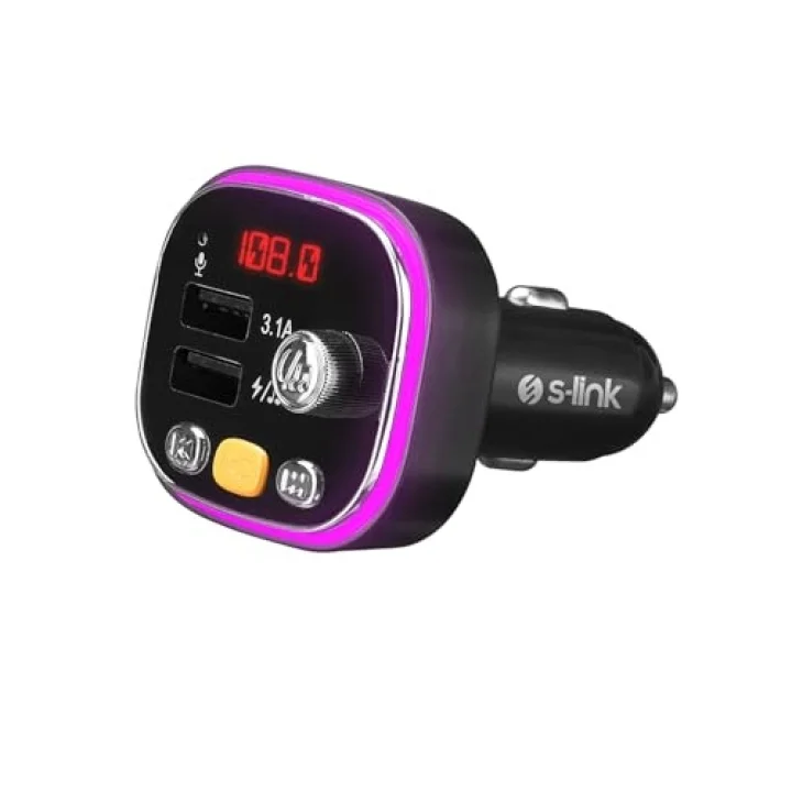 SL-BT306 Çift USB 5V 3.1A Rainbow Işıklı Led Ekran TF Kartlı V5.0 Bluetooth Fm Transmitter