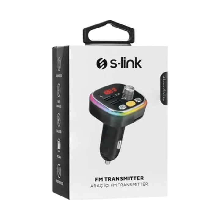 SL-BT306 Çift USB 5V 3.1A Rainbow Işıklı Led Ekran TF Kartlı V5.0 Bluetooth Fm Transmitter