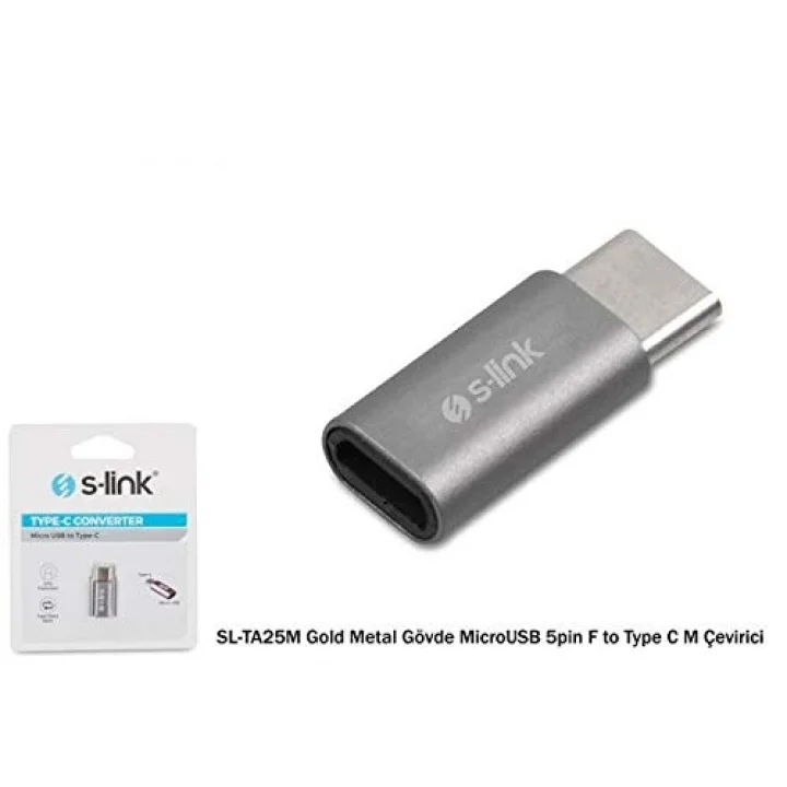 SL-TA25M Gümüş Metal Gövde MicroUSB 5pin F to Type C M Çevirici.
