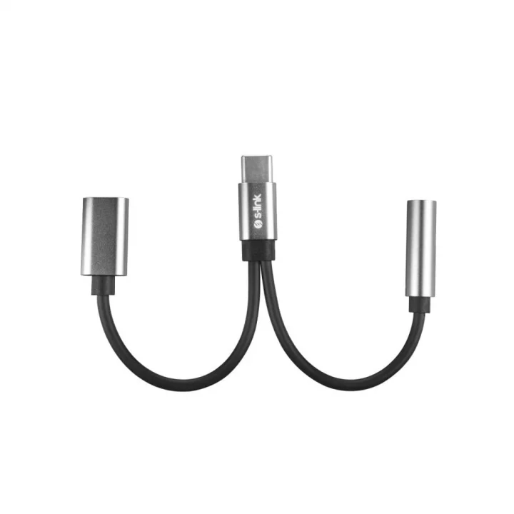 SL-TA45M Gri Metal TypeC to 3.5 jack+TypeC Çevirici
