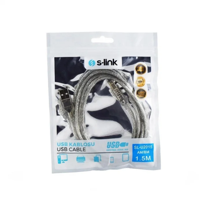 SL-U2015 Usb2.0 1.5m Şeffaf Yazıcı Kablosu, Şeffaf