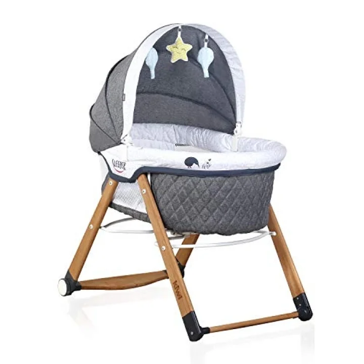 Sleeper All İn One Sallanır Katlanır Ahşap Bebek Beşiği (Gri)