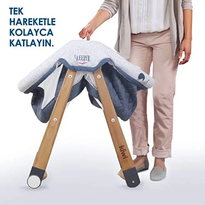 Sleeper All İn One Sallanır Katlanır Ahşap Bebek Beşiği (Gri)