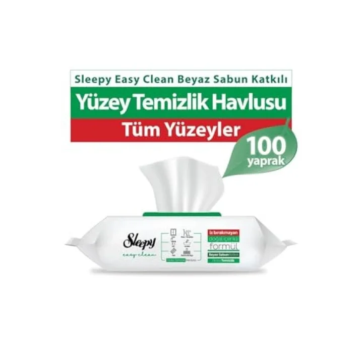 Sleepy Easy Clean Beyaz Sabun Katkılı Yüzey Temizlik Havlusu 100