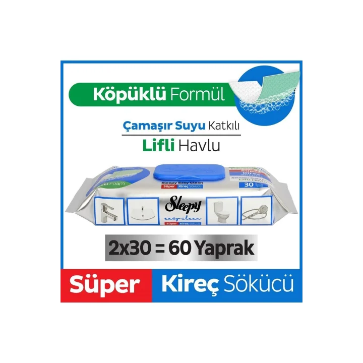 Sleepy Easy Clean Süper Kireç Sökücü Havlu 2X30 (60 Yaprak)