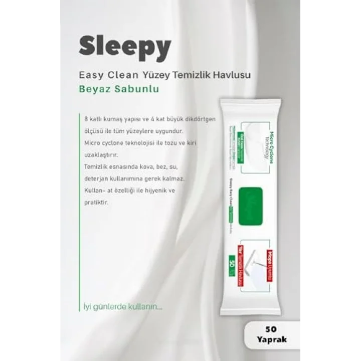 Sleepy Kolay Yüzey Temizlik Havlusu 3 lü Set ve Hediye Pamuk