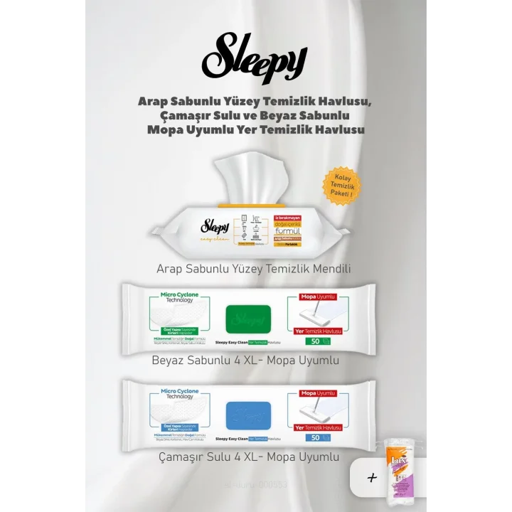 Sleepy Kolay Yüzey Temizlik Havlusu 3 lü Set ve Hediye Pamuk