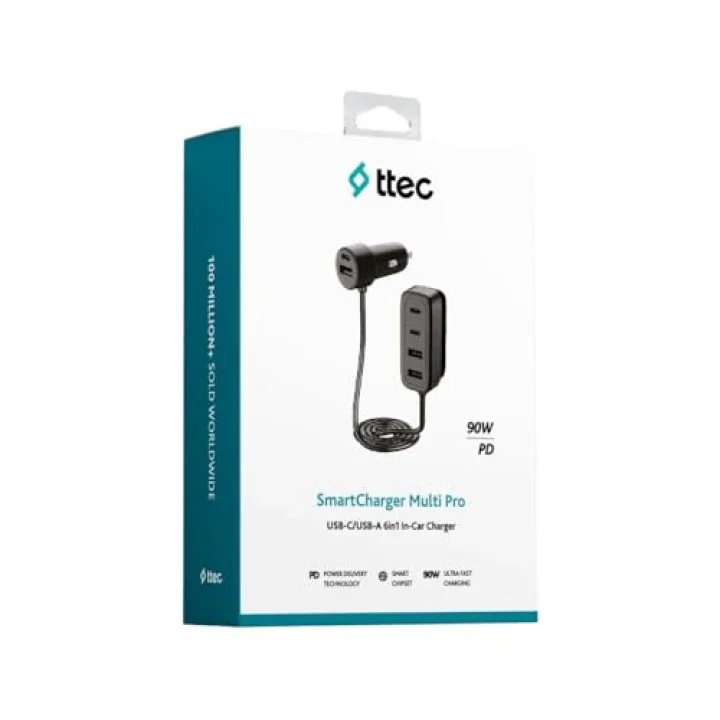 SmartCharger 6sı 1 Arada PD 90W Araç Hızlı Şarj Aleti 3 USB-C+3 USB-A