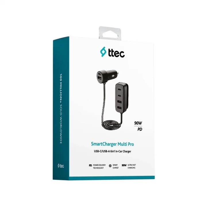 SmartCharger 6sı 1 Arada PD 90W Araç Hızlı Şarj Aleti 3 USB-C+3 USB-A
