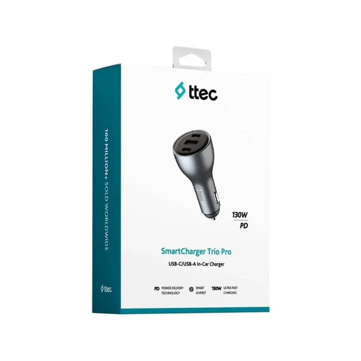 SmartCharger Trio PD 130W Araç Hızlı Şarj Aleti 2 USB-C+USB-A