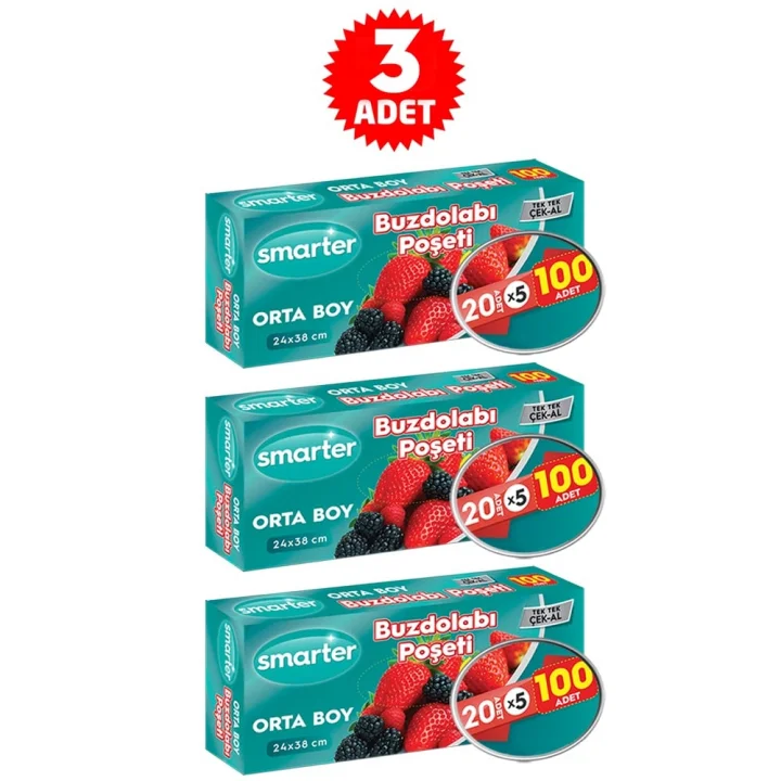 SMARTER 3 PAKET BUZDOLABI POŞET ORTA BOY (100 ADET X 3)