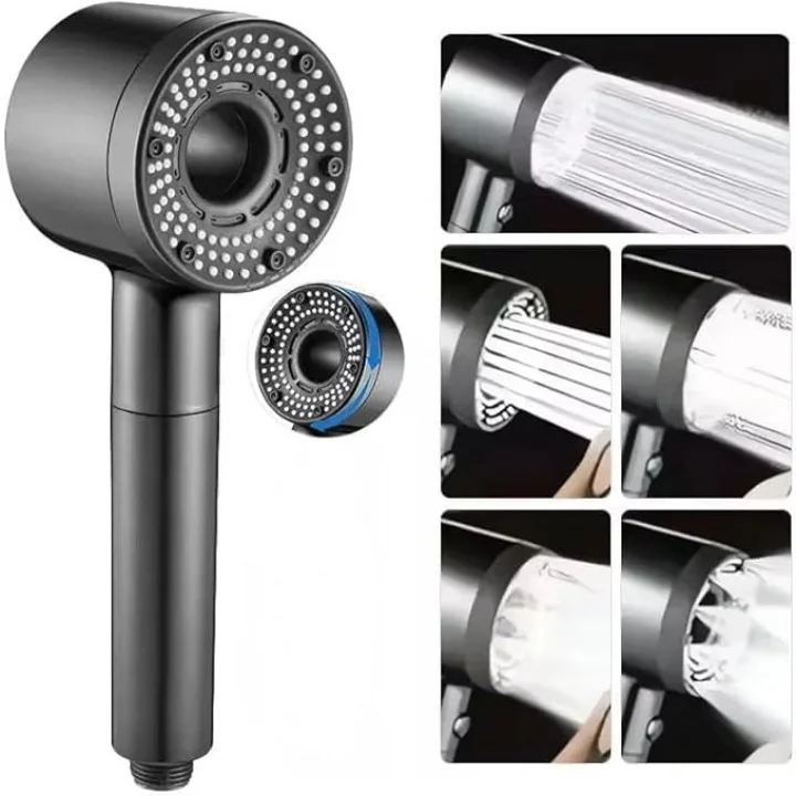 Smartizi 5 Fonksiyonlu Turbo Duş Başlığı (Gri) - Yüksek Basınçlı Tazyik Ayarlı Lüks Banyo Başlığı