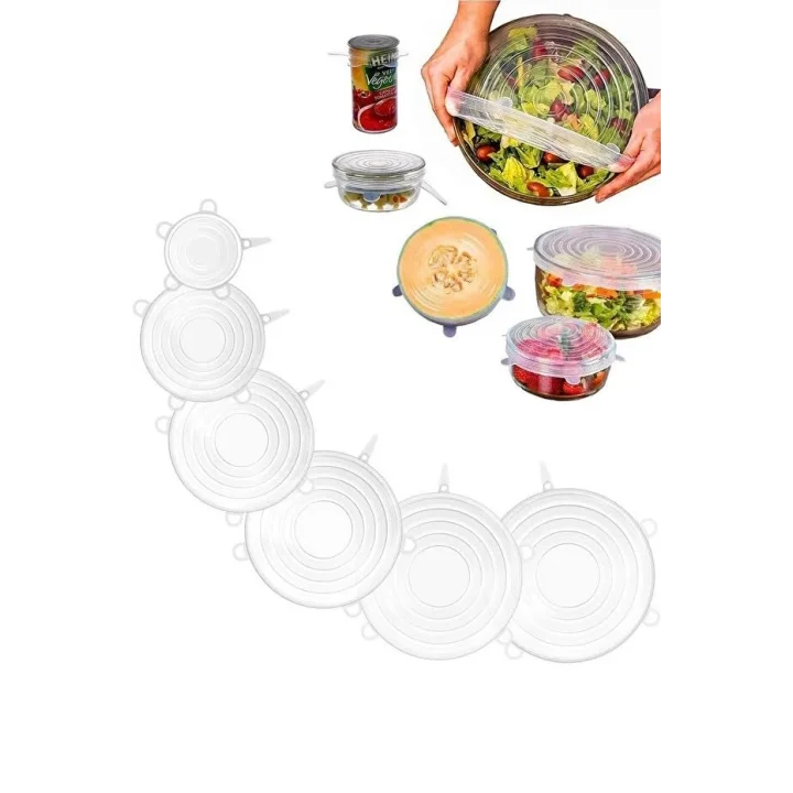 Smartizi 6lı Silikon Streç Kapak Seti - Süper Esnek, Sızdırmaz ve Yeniden Kullanılabilir Sağlıklı Gıda Koruyucu