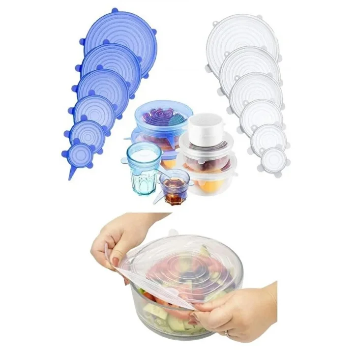 Smartizi 6lı Silikon Streç Kapak Seti - Süper Esnek, Sızdırmaz ve Yeniden Kullanılabilir Sağlıklı Gıda Koruyucu