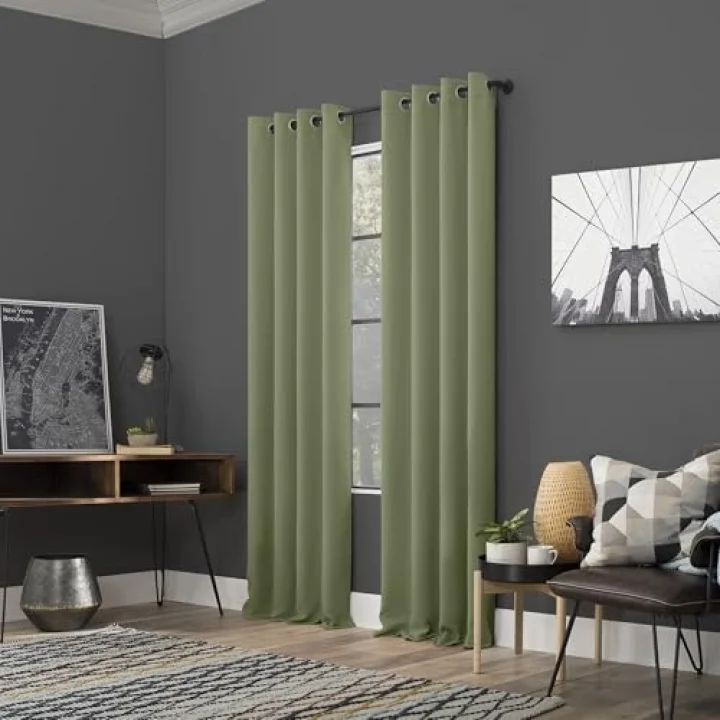 Soho 2li Paket Enerji Verimli Karartma Halkalı Perde Panel Çifti, 137 cm x 274 cm, Adaçayı Yeşili