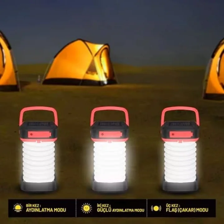 Solar Akordeon Kırmızı Kamp Lambası 360° Led Beyaz Işık Dahili Batarya Güneş Paneli + USB Şarj El feneri Seyahat, Yürüyüş Piknik Dış Mekan Aktivite Aydınlatma Lambası