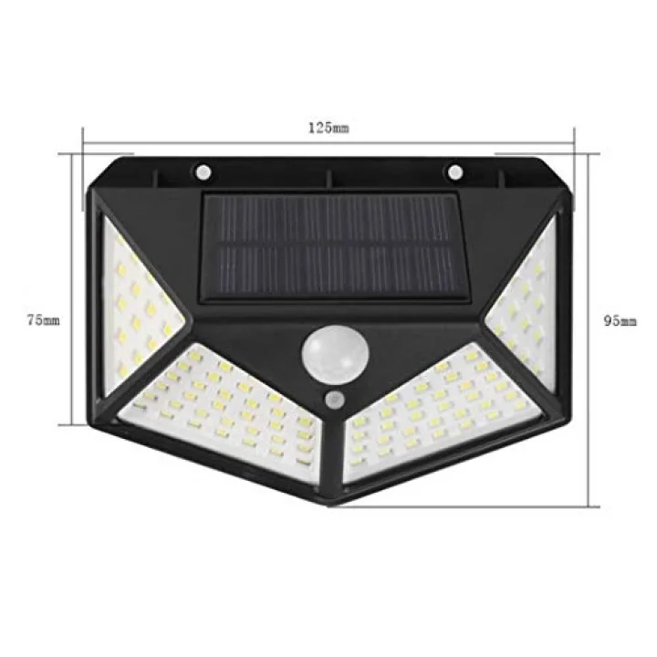 Solar lamba 100 LED PIR hareket sensörlü dış duvar lambası IP65 bahçe teras - 1 adet